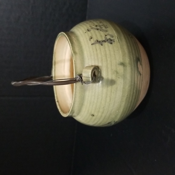 Vintage Japanese Personal  Tea Pot, Sage Green with Wire Handle - Picture 8 of 12